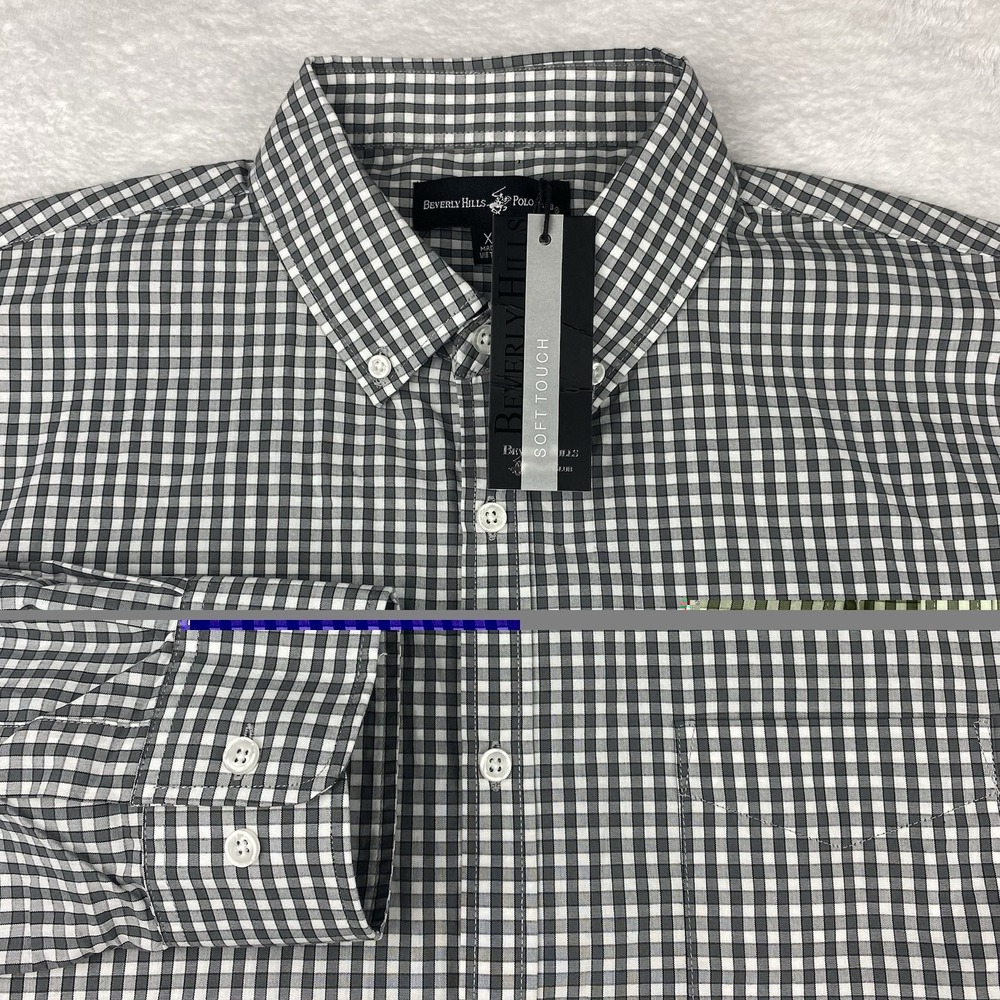 Beverly Hills Polo Club Shirt Mens XL Gray/White Checks Soft Touch NWT!